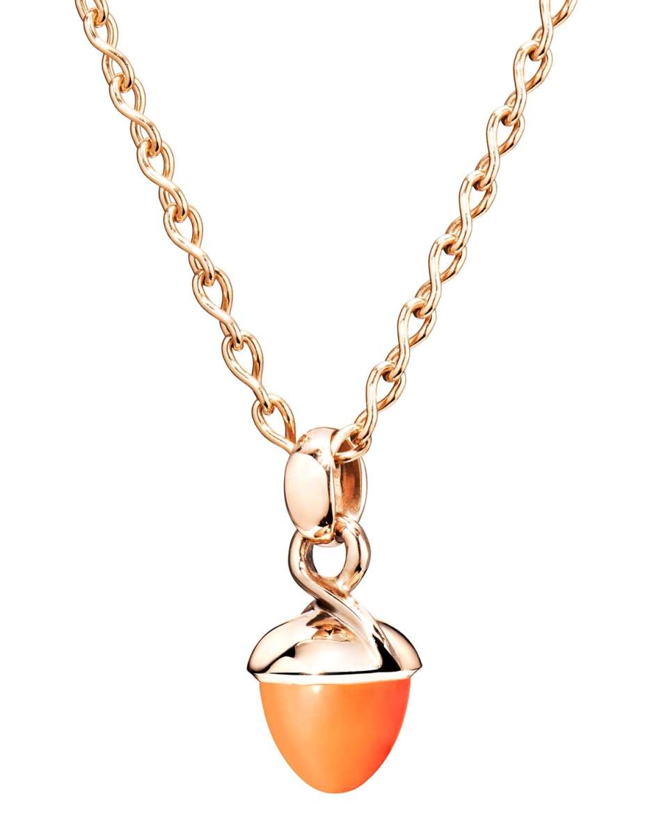 18k Rose Gold Orange Carnelian Acorn Pendant